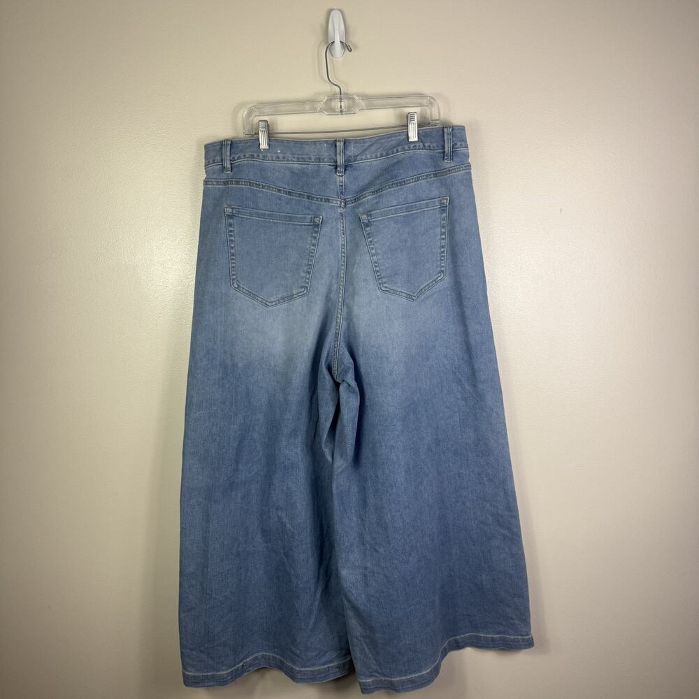 LANE BRYANT WOMENS SIZE 18 FLEX MAGIC HIGH RISE WIDE LEG CROP BLUE JEANS GAUCHOS
